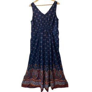 Lucky Brand Maxi Dress Women’s 1X Blue Paisley Boho Sleeveless Lightweight VNeck